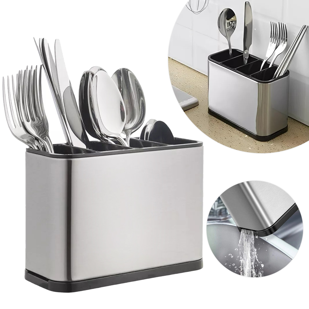 Porta Talher Escorredor Inox 4 Divisórias Pia Cozinha - Imagem 2