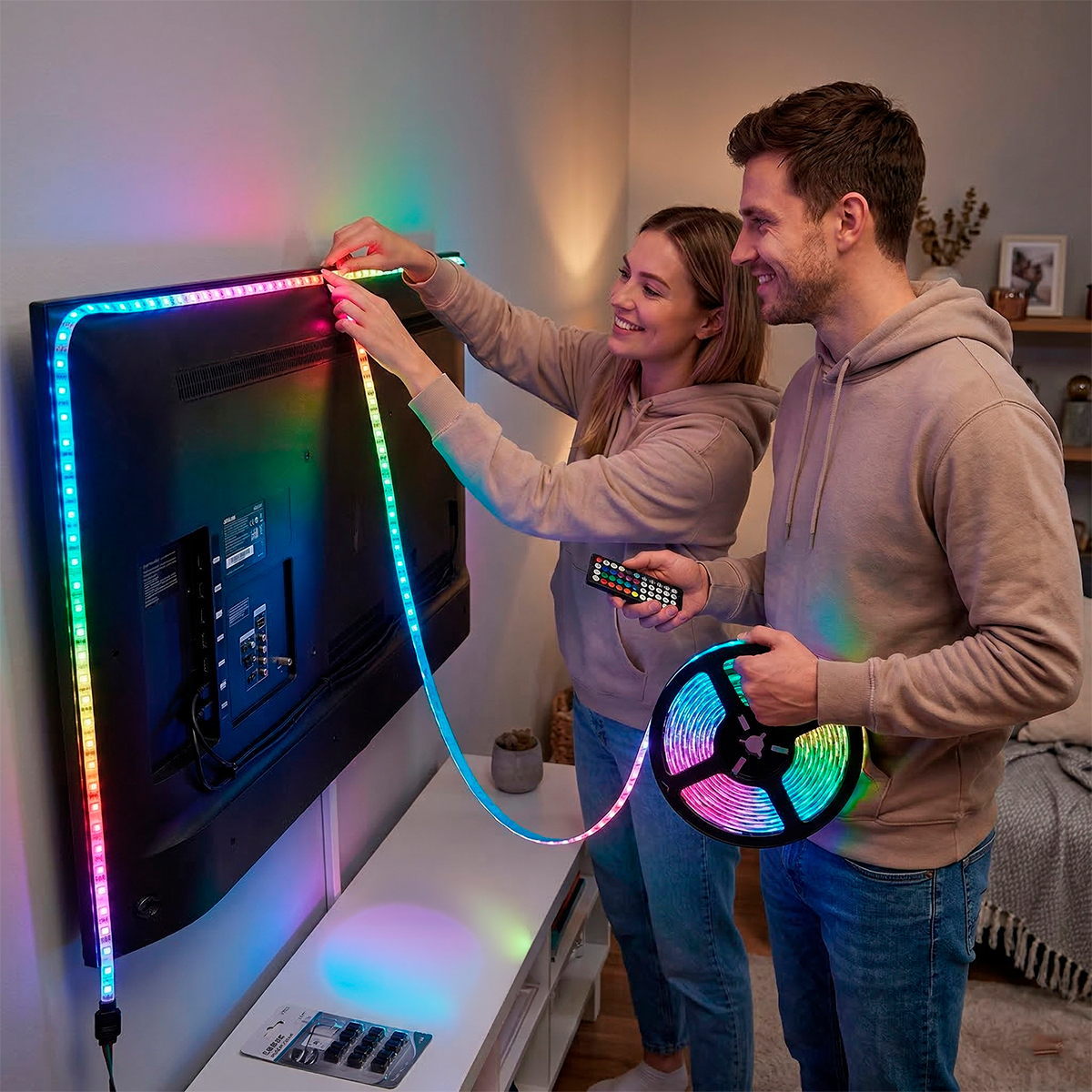 Fita LED Sensor de Som RGB Iluminação Televisão Controle - Imagem 3