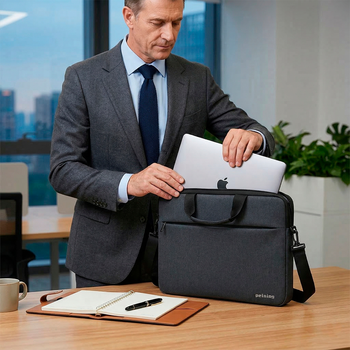 Bolsa Estojo Notebook Impermeável Azul Escuro Alça - Imagem 4