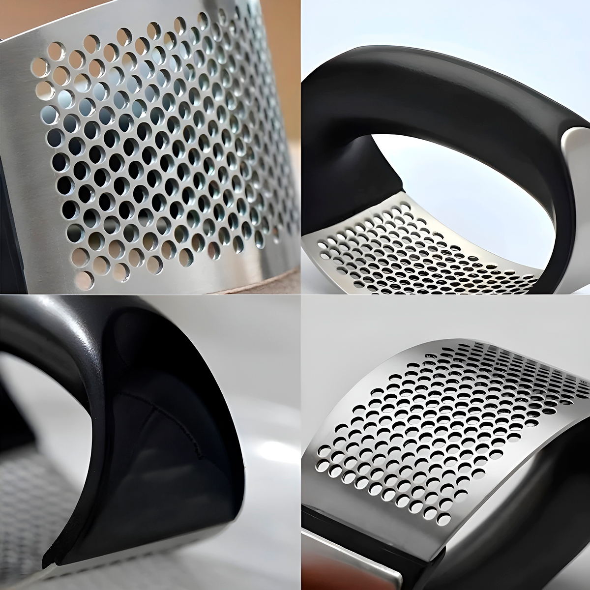 Espremedor Triturador Alho Temperos Aço Inox Curvo Preto - Imagem 4