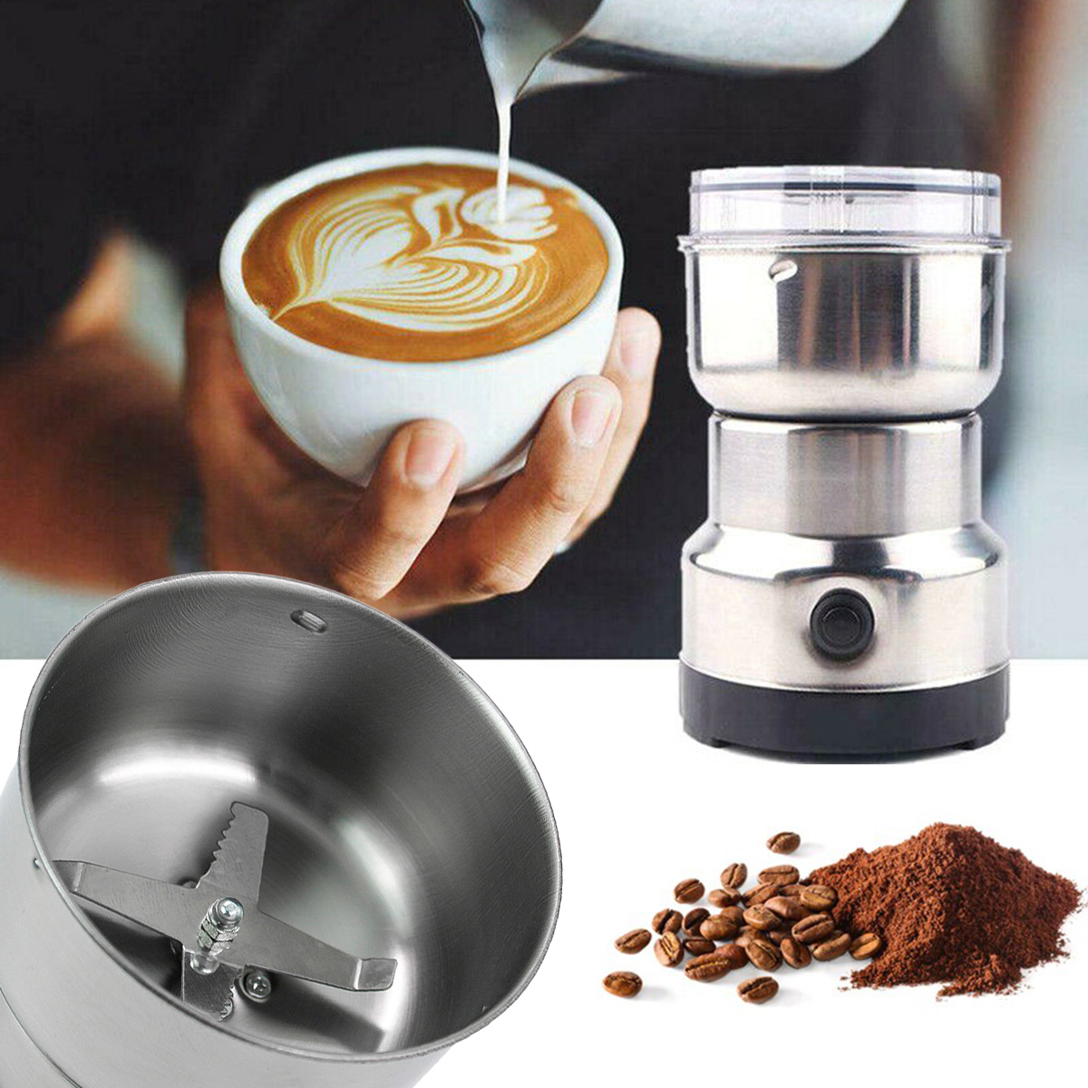 Moedor Triturador De Cafe Eletr Aço Inox Mini 200W Volt 110v - Imagem 5