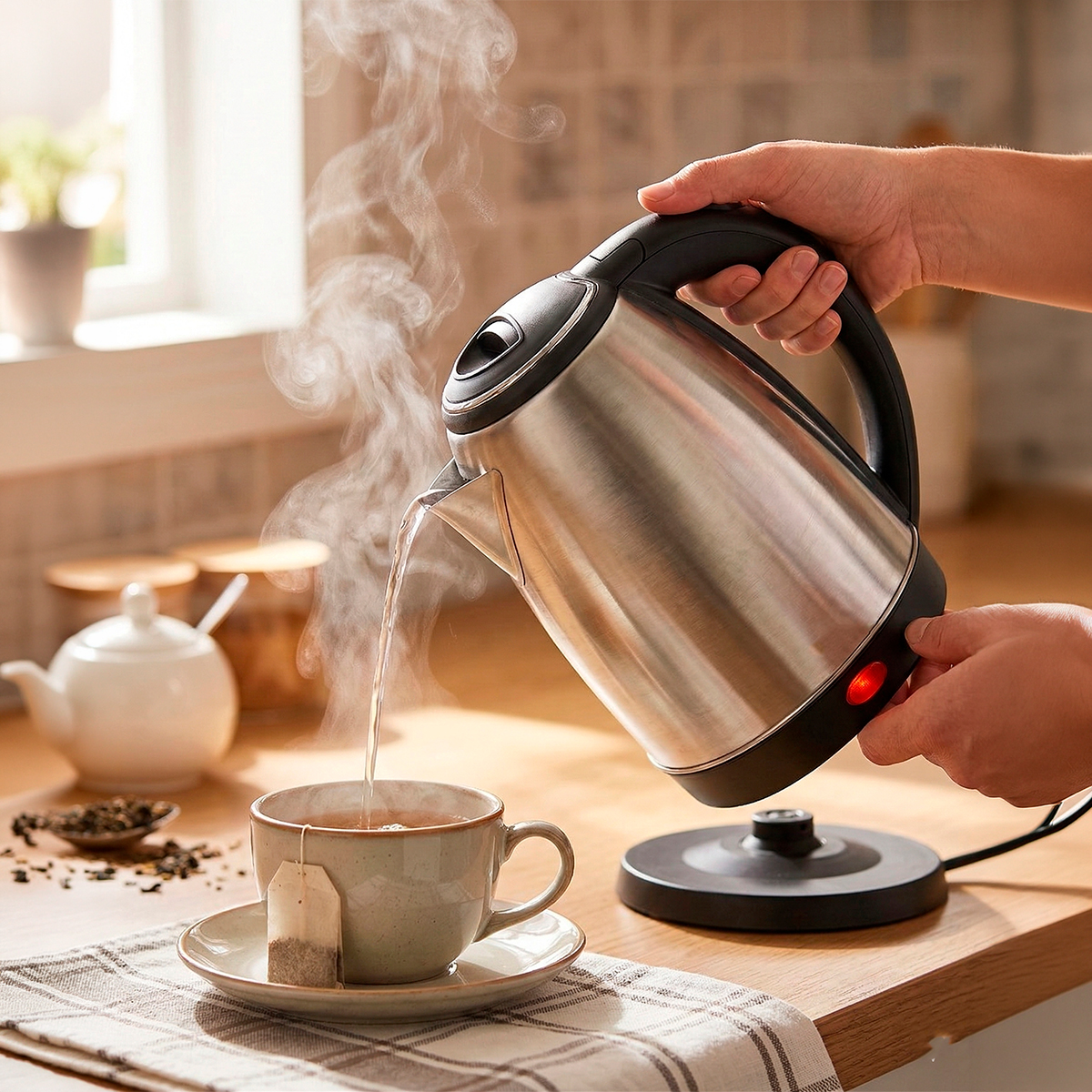Chaleira Elétrica Aço Inox Jarra Bule 2L Portátil 110V Preto - Imagem 4