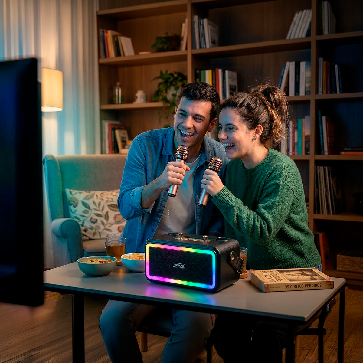 Caixa de Som Karaokê Microfone Áudio Bluetooth Potente - Imagem 4