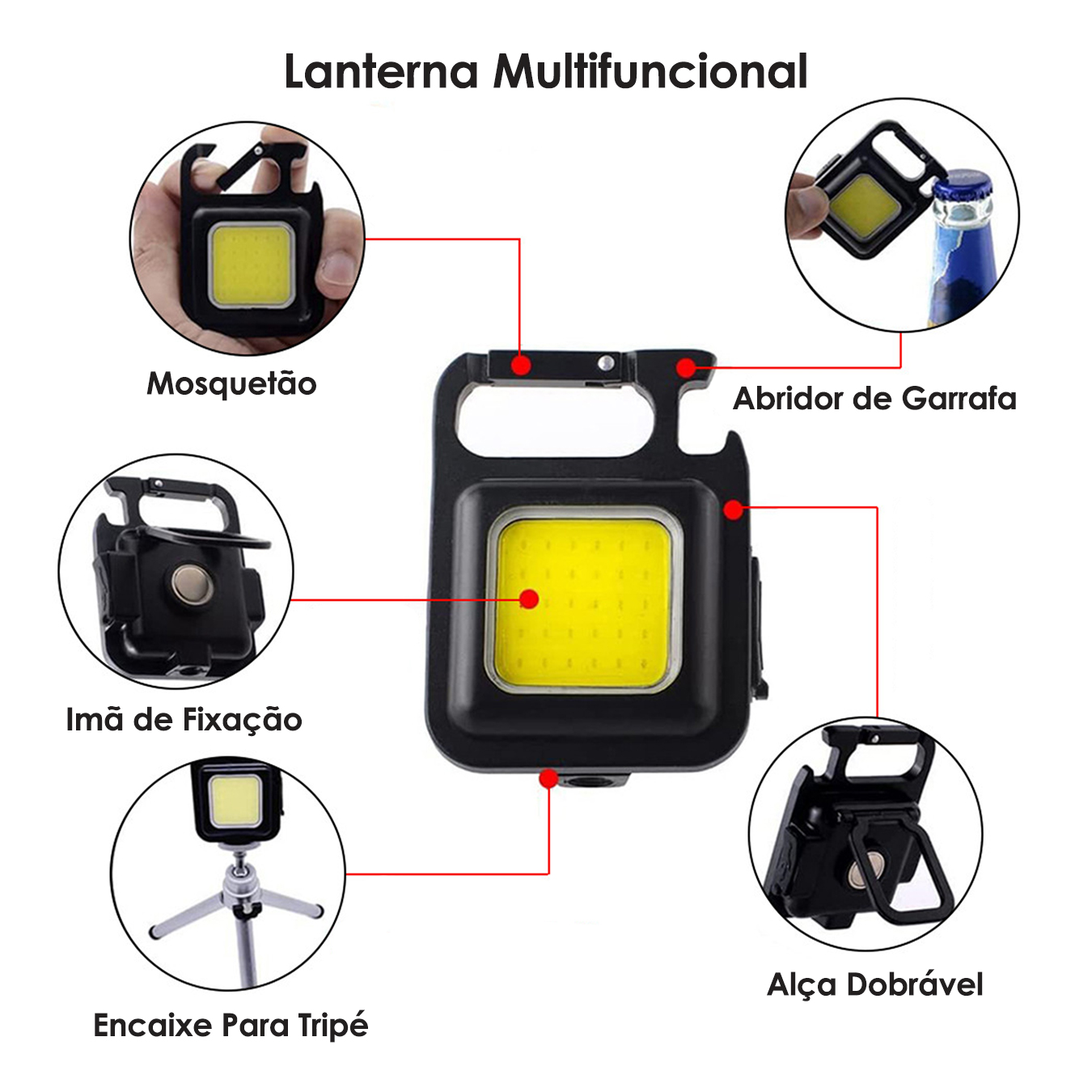 Mini Lanterna Led Portatil Usb Recarregavel Tatica Abridor - Imagem 5