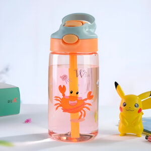 Squeeze Garrafa Infantil com Canudo Hidratação  Cor:Laranja
