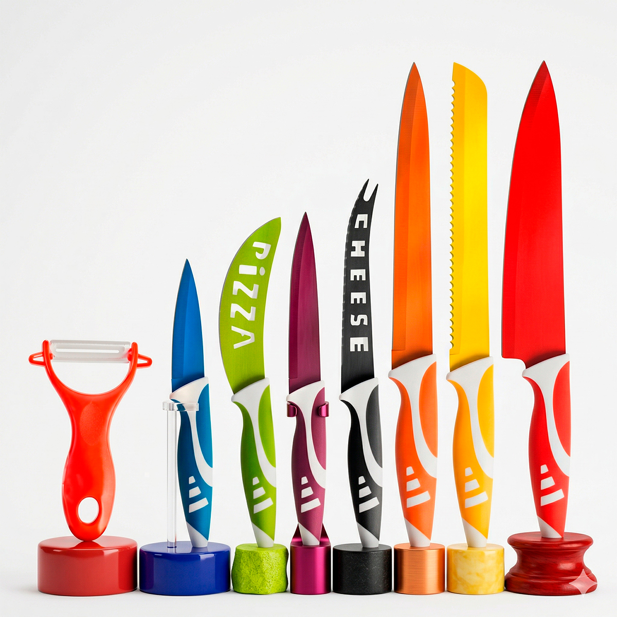 Kit 8 Facas de Cozinha Coloridas Aço Inox Utensílios