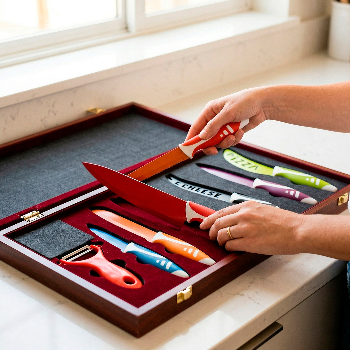 Kit 8 Facas de Cozinha Coloridas Aço Inox Utensílios - Imagem 5