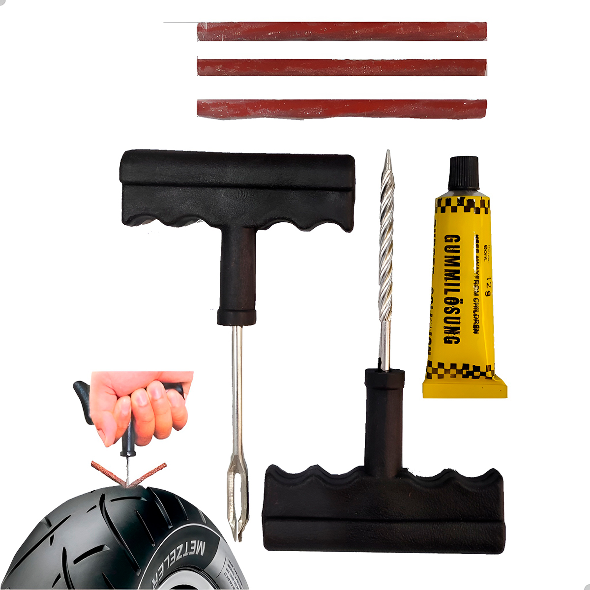 Kit Reparo 6 Peças Remendo Pneu Bicicleta Moto Carro - Imagem 6