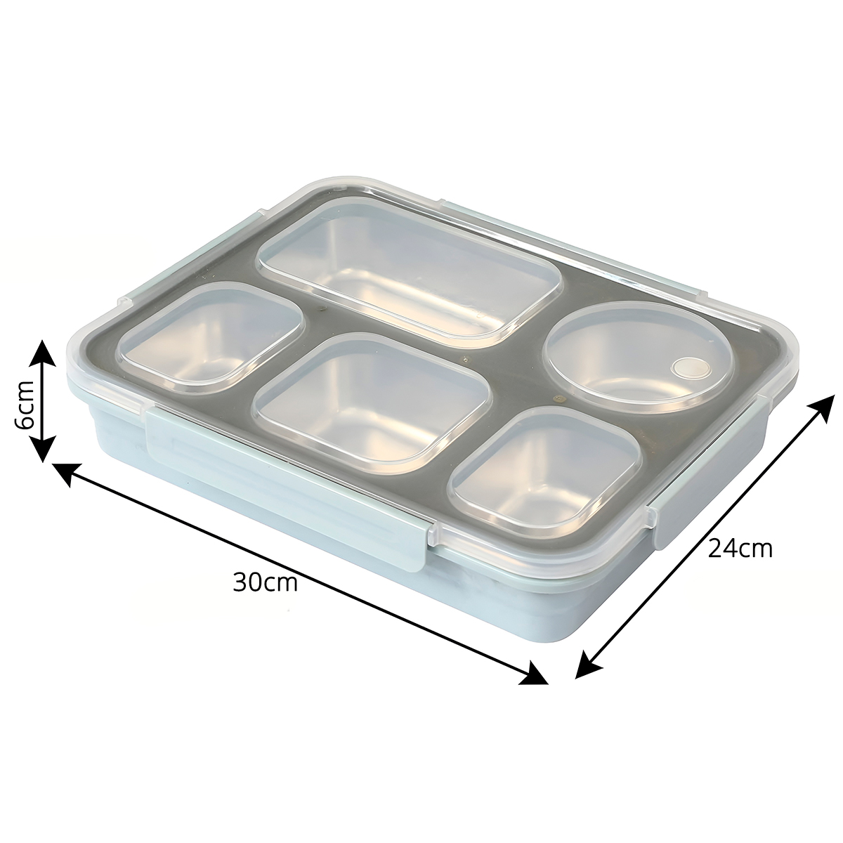 Marmita Pote Inox Retangular 5 Divisórias Prateado Tampa - Imagem 3